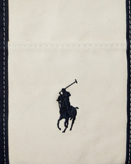 Denim shoulder bag with embroidered logo on the front