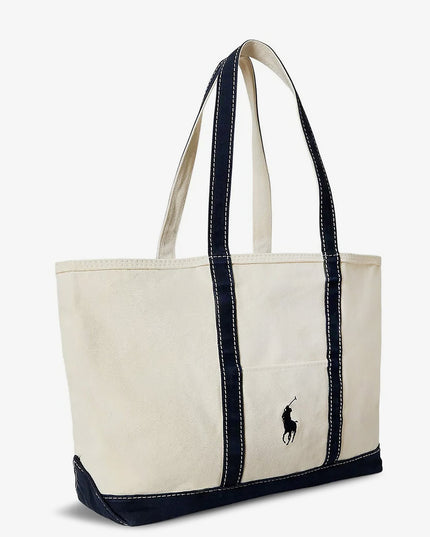 Denim shoulder bag with embroidered logo on the front