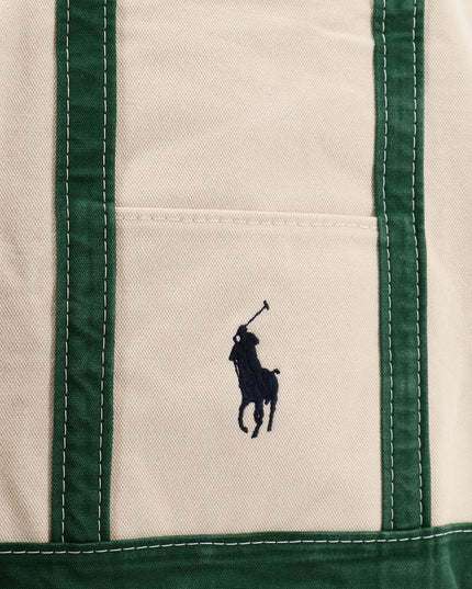 Denim shoulder bag with embroidered logo on the front