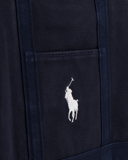 Denim shoulder bag with embroidered logo on the front