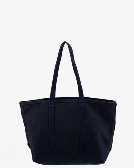 Denim shoulder bag with embroidered logo on the front