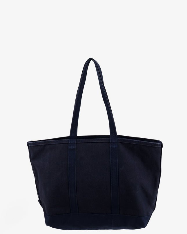 Denim shoulder bag with embroidered logo on the front