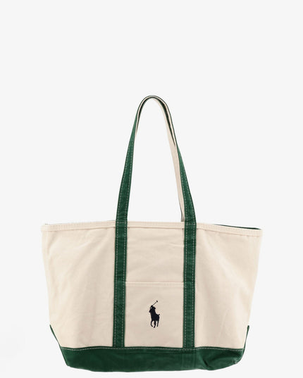 Denim shoulder bag with embroidered logo on the front