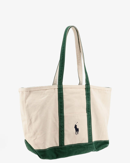 Denim shoulder bag with embroidered logo on the front