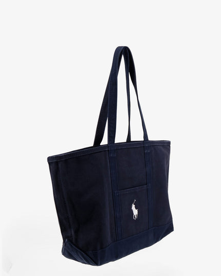 Denim shoulder bag with embroidered logo on the front