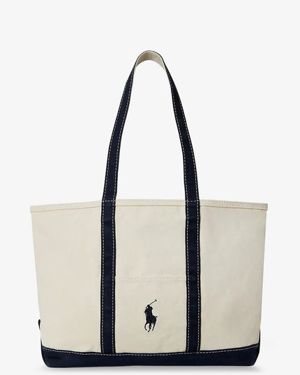 Denim shoulder bag with embroidered logo on the front