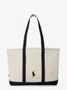 Denim shoulder bag with embroidered logo on the front