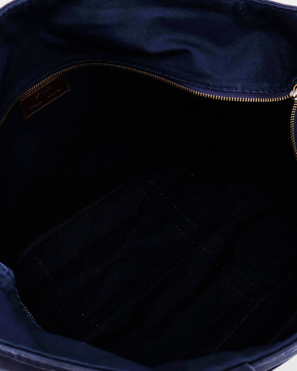 Denim shoulder bag with embroidered logo on the front