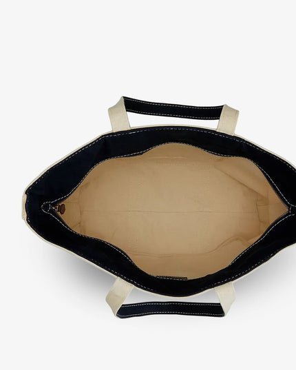 Denim shoulder bag with embroidered logo on the front