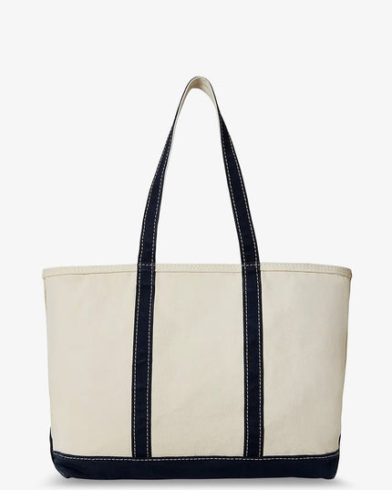 Denim shoulder bag with embroidered logo on the front