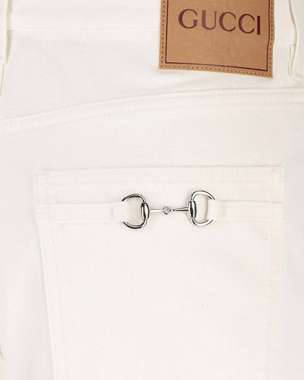 Denim trousers with metal Horsebit detail on the back