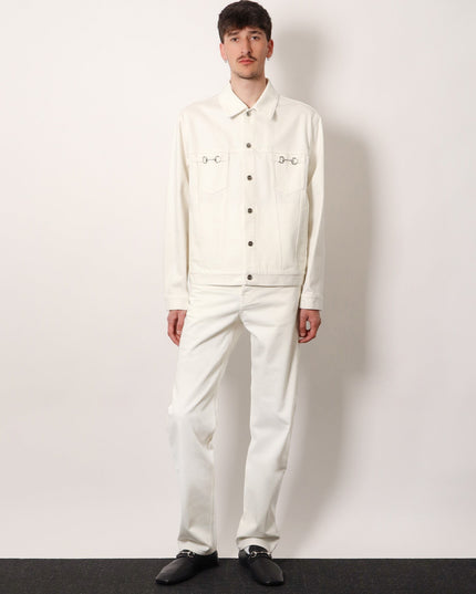 Denim trousers with metal Horsebit detail on the back