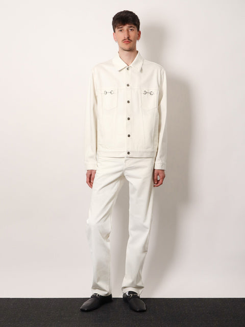 Denim trousers with metal Horsebit detail on the back