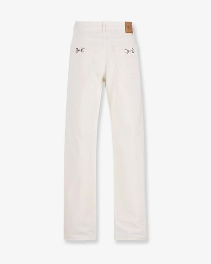 Denim trousers with metal Horsebit detail on the back
