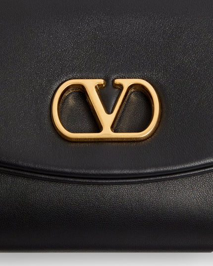 DeVain Leather Shoulder Bag with Metal VLogo Signature