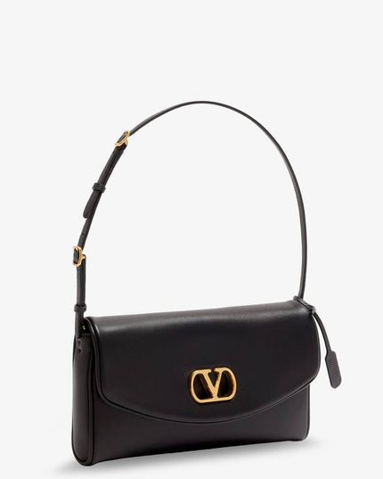 DeVain Leather Shoulder Bag with Metal VLogo Signature