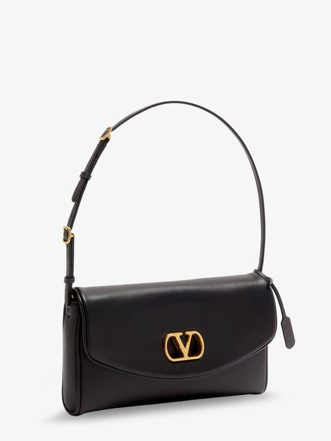 DeVain Leather Shoulder Bag with Metal VLogo Signature