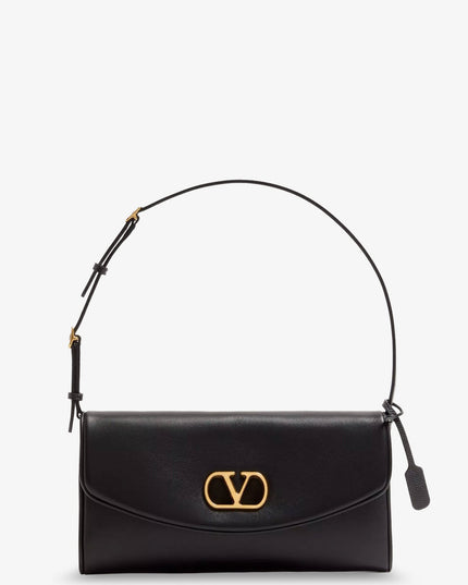 DeVain Leather Shoulder Bag with Metal VLogo Signature