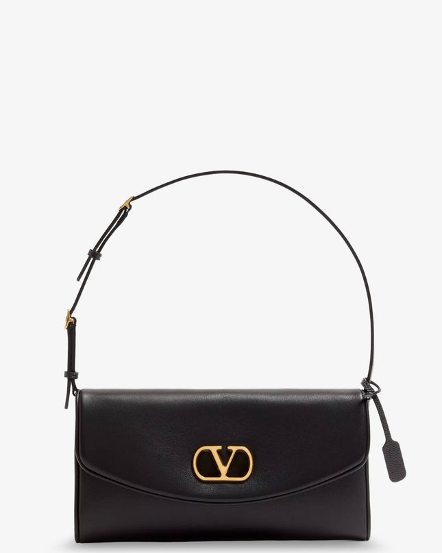 DeVain Leather Shoulder Bag with Metal VLogo Signature