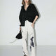 Draped Black Satin Batwing Shirt-0