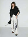 Draped Black Satin Batwing Shirt