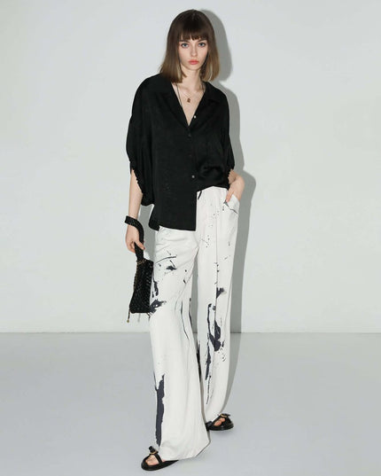 Draped Black Satin Batwing Shirt-2