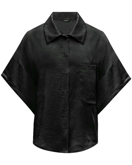Draped Black Satin Batwing Shirt-3