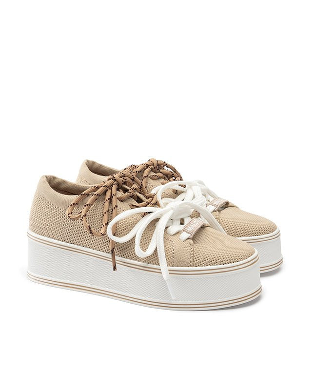 Dual Lace Platform Knit Sneakers Chunky Flatform