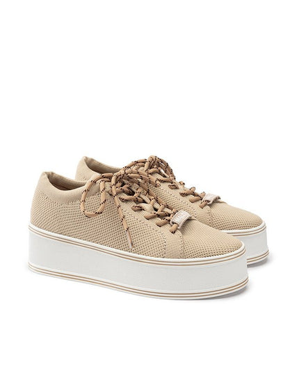 Dual Lace Platform Knit Sneakers Chunky Flatform
