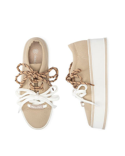 Dual Lace Platform Knit Sneakers Chunky Flatform