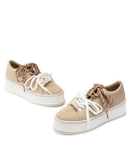 Dual Lace Platform Knit Sneakers Chunky Flatform