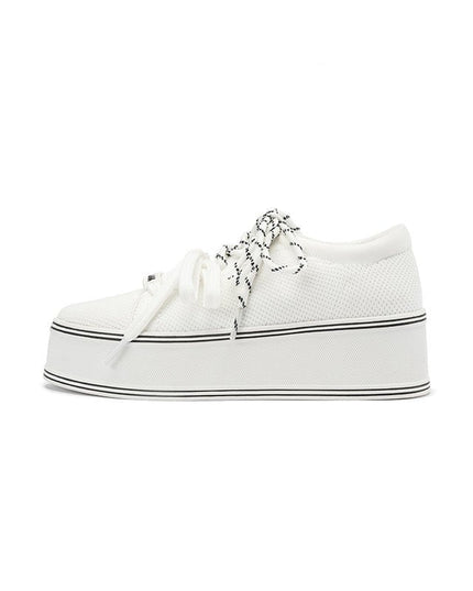 Dual Lace Platform Knit Sneakers Chunky Flatform