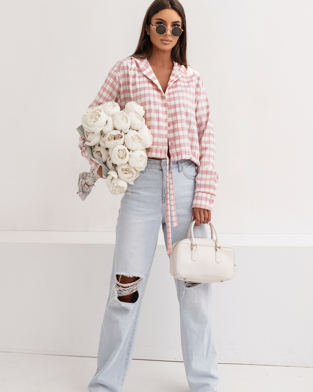 SOHO kariertes Kapuzenshirt – Rosa und Ecru