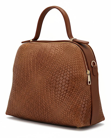 ZEEN | NOA Ledertasche mit geprägtem Flechtmuster | Camel