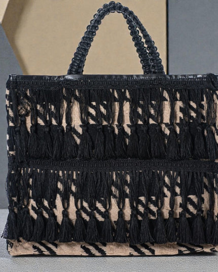 Cristina 20 – Große Shopper - Tasche mit Hahnentrittmuster und Besatz - ModeEcho