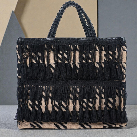 Cristina 20 – Große Shopper - Tasche mit Hahnentrittmuster und Besatz - ModeEcho