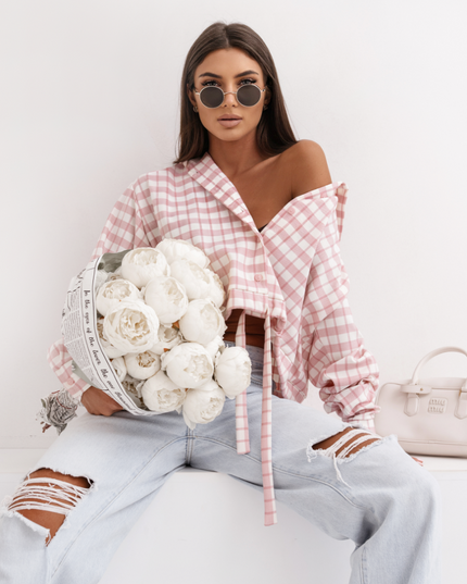 SOHO kariertes Kapuzenshirt – Rosa und Ecru