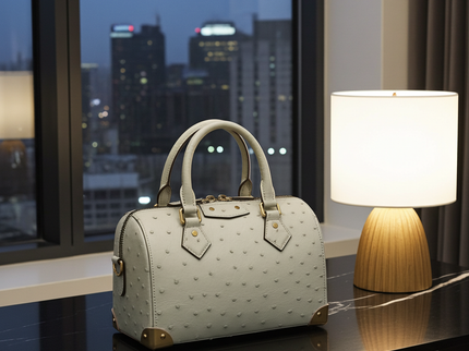 Womens Genuine Ostrich Skin Leathe Top Handle Pillow Bag