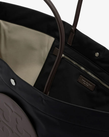 Ella Twist nylon shoulder bag with maxi front logo patch