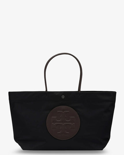Ella Twist nylon shoulder bag with maxi front logo patch