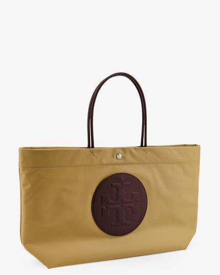 Ella Twist nylon shoulder bag with maxi logo patch on the front