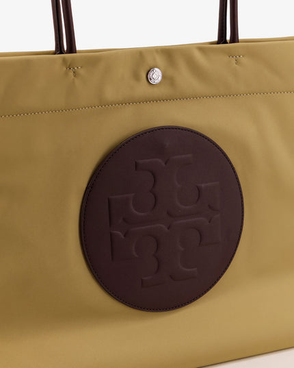 Ella Twist nylon shoulder bag with maxi logo patch on the front