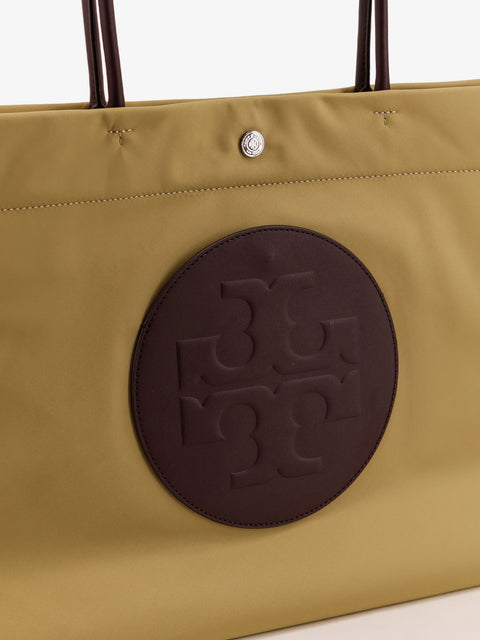 Ella Twist nylon shoulder bag with maxi logo patch on the front