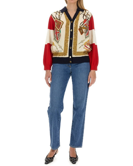 EXTRA FINE WOOL CARDIGAN WITH PRINT