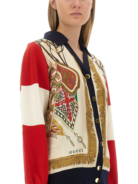 EXTRA FINE WOOL CARDIGAN WITH PRINT