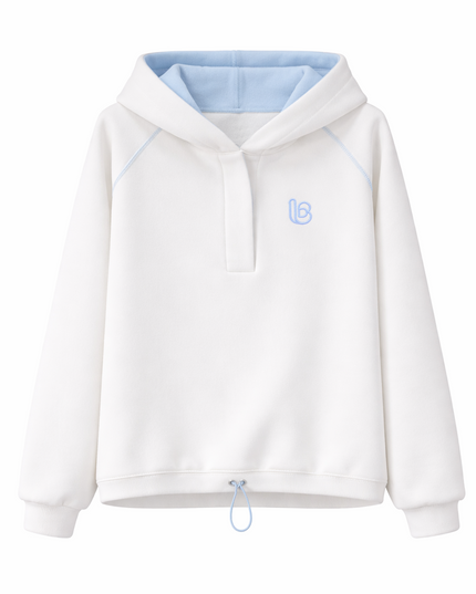 LA BALANCIA | LOOM Fleece-Sweater | Ecru mit Hellblau