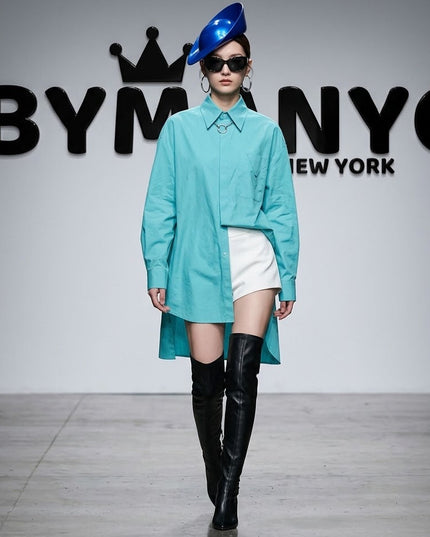 BYMANYC ® New York | Oversize-Hemdkleid mit asymmetrischem Saum | Blau/Weiss