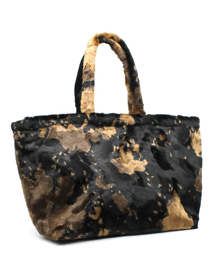 BIG cuddly shopper fur bag with cow pattern and firm handle in 3 colors 