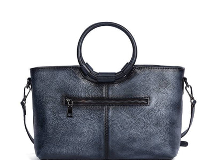 Rossie Viren Women's  Fashion Large Capacity Round Handle Vintage Leather Shoulder Tote Bag-2