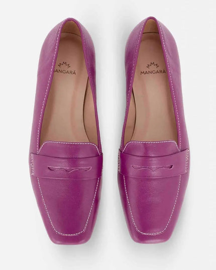 Cipó Beige Leder-Loafer mit eckiger Spitze – Flach